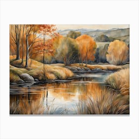 Autumn Pond Landscape Painting (8) Canvas Print