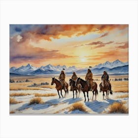 Indians At Sunset Canvas Print