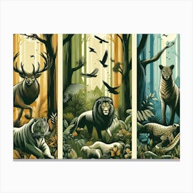Wild Animals In Three Tone Abstract Poster 2 Canvas Print