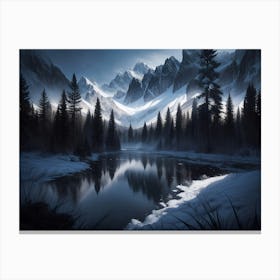 Winter lake with alps view #1 - Oil Painting Canvas Print