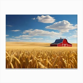 Red Barn In Wheat Field Paintings Art Print 1 Canvas Print