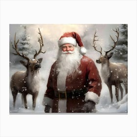 Santa Claus And Deer 4 Canvas Print