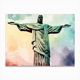 Christ The Redeemer Statue AI watercolor Canvas Print