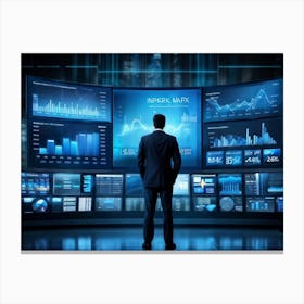 Businessman In Front Of A Monitor Canvas Print