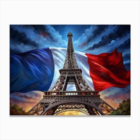 Eiffel Tower With French Flag Canvas Print