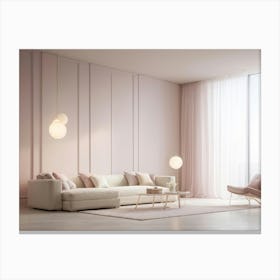 Minimalistic Interior Subtle Depth Created By Layers Of Soft Furnishings Gentle Lighting Cascading Canvas Print