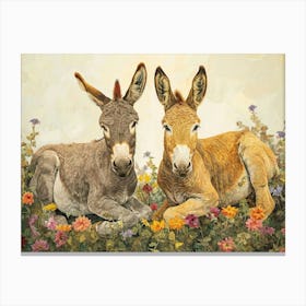 Floral Animal Illustration Donkey 2 Canvas Print