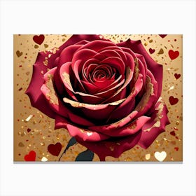 Red Rose With Hearts Canvas Print