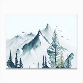 Mountain And Forest In Minimalist Watercolor Horizontal Composition 277 Canvas Print