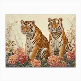 Floral Animal Illustration Bengal Tiger 1 Canvas Print