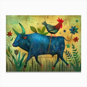 Bull And Rooster Canvas Print