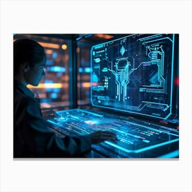 Futuristic Cybersecurity Interface Glowing Neon Circuit Patterns Intertwine To Form An Impenetrable Canvas Print