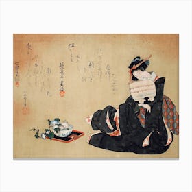 Woman With Morning Glories, Katsushika Hokusai 1 Canvas Print