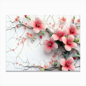 3d Cracked Wall Flowers 1 Canvas Print