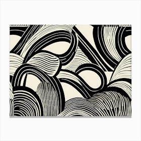 Retro Inspired Linocut Abstract Shapes Black And White Colors art, 187 Canvas Print