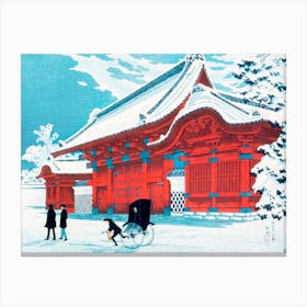 The Red Gate Of Hongo In Snow Canvas Print