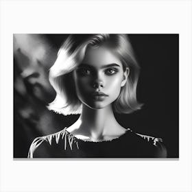 Black And White Portrait Of A Girl Canvas Print