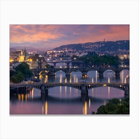 Evening View Over The Vltava Bridges Prague Canvas Print