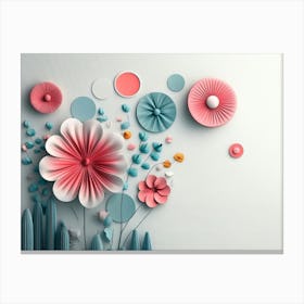 Pastel 3d Art With Flowers And Circles In Light Gray Canvas Print