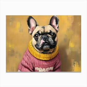 Frenchie In Pink And Yellow 2 Canvas Print