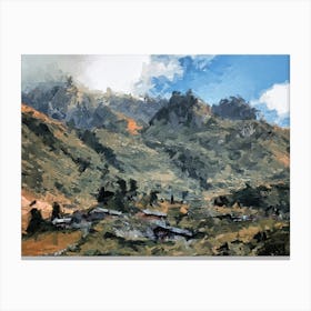 Small Village At The Foot Of The Mountains Oil Painting Landscape Canvas Print