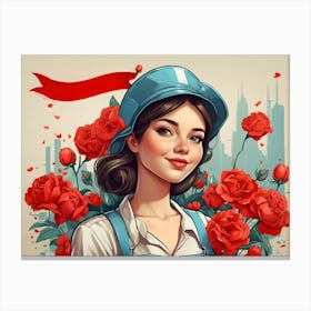 Girl With Roses Canvas Print