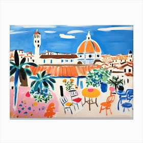 Florence Italy Cute Watercolour Illustration 7 Canvas Print