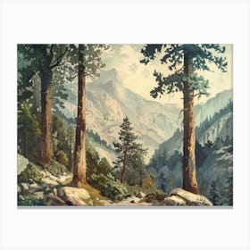 Vintage Wooded Pines 3 Canvas Print