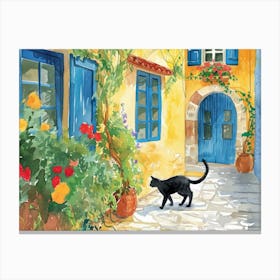 Heraklion, Greece   Cat In Street Art Watercolour Painting 1 Canvas Print
