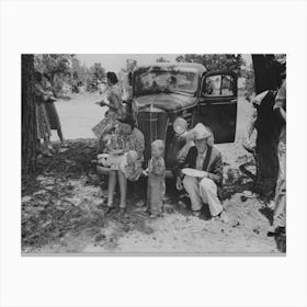 Farm Folks Eating Dinner At The All Day Community Sing, Pie Town, New Mexico By Russell Lee Canvas Print