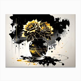 Gold Roses In A Vase Canvas Print