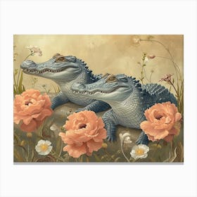 Floral Animal Illustration Crocodile 2 Canvas Print