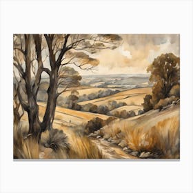 Antique Rustic Muted Landscape Painting (30) Canvas Print
