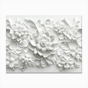 3d Flowers on A White Concrete Intricate Floral Pattern Canvas Print