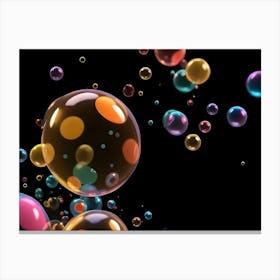 Abstract Colorful Bubbles With Polka Dots On A Black Background Canvas Print