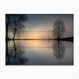 Reflection of trees in the lake at sunset Canvas Print