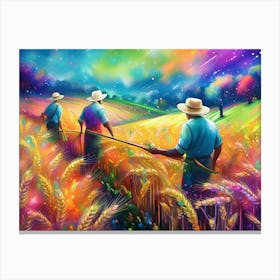 Three Farmers In A Wheat Field Canvas Print