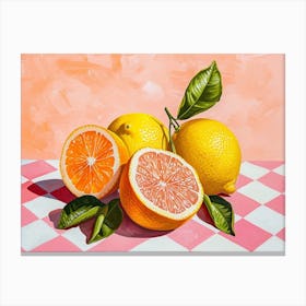 Citrus Fruits Pink Checkerboard 2 Canvas Print