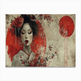 Geisha Grace: Elegance in Burgundy and Grey. Geisha 1 Canvas Print