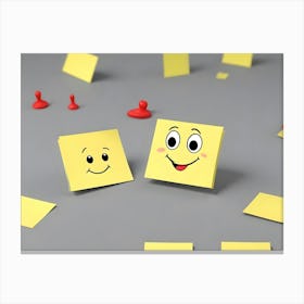 Two Smiling Faces On Yellow Sticky Notes Positive Note Canvas Print