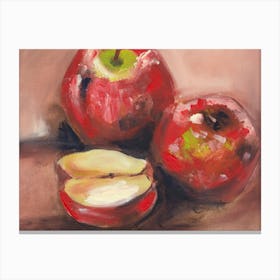 Three Red Apples oil painting kitchen art still life food red beige figurative classical academic impressionism impressionist Canvas Print