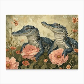 Floral Animal Illustration Alligator 1 Canvas Print