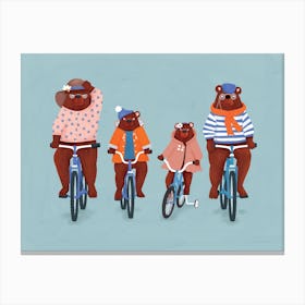 Bears Cycling Animal Families Canvas Print