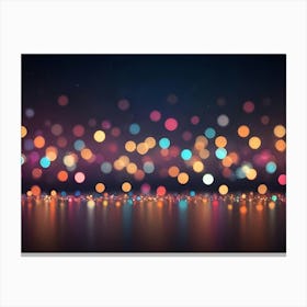 A Dark Blue Background With A Scattering Of Colorful Bokeh Lights, Creating A Festive And Celebratory Feel Canvas Print