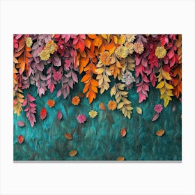 Vibrant 3d Seamless Hanging Branches, Colorful Flowers and Falling Leaves Canvas Print