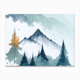 Mountain And Forest In Minimalist Watercolor Horizontal Composition 74 Canvas Print