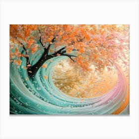 A Dynamic 3d Artwork of a Tree with Emerald Green and Soft Orange Leaves Canvas Print