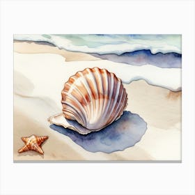 Seashell on the beach, watercolor painting 16 Canvas Print
