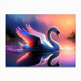 Swan Swimming Lake - Wild Bird Painting Artwork 93 Canvas Print