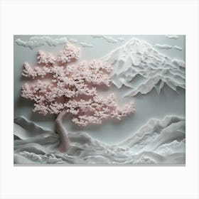 Modern Sakura Tree And Mountain 3d 1 Canvas Print